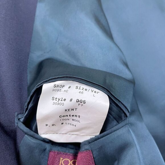 Jos A Bank Kent Hopsack Blazer Navy Blue Gold Buttons Wool Single Vent Mens 46L - Picture 12 of 12